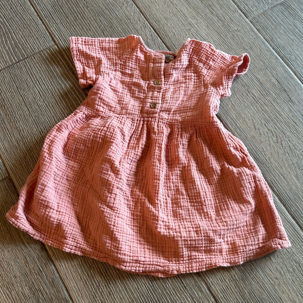 Zara Coral Pink Gauze Button-Front Dress